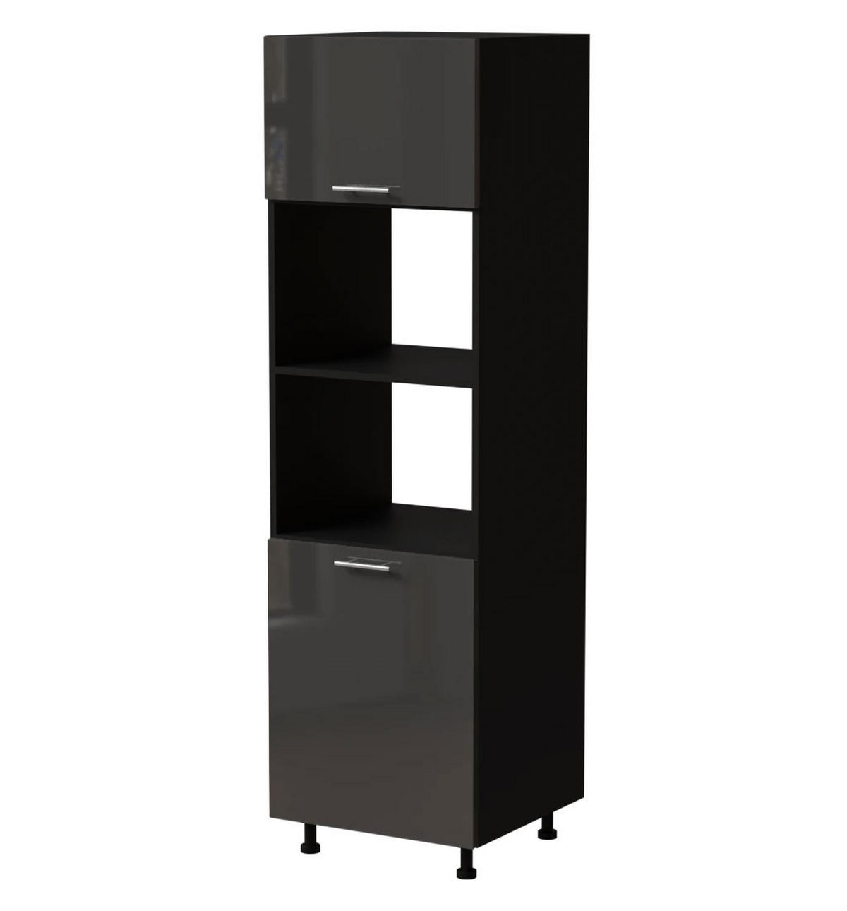 BACKOFENUMBAUSCHRANK Essen D14/RU/60/207 Graphit Hochglanz / Schwarz Matt 60 / 59 / 207cm - Schwarz/Graphitfarben, Holz/Holzwerkstoff (60/207/59cm) - Feldmann-Wohnen