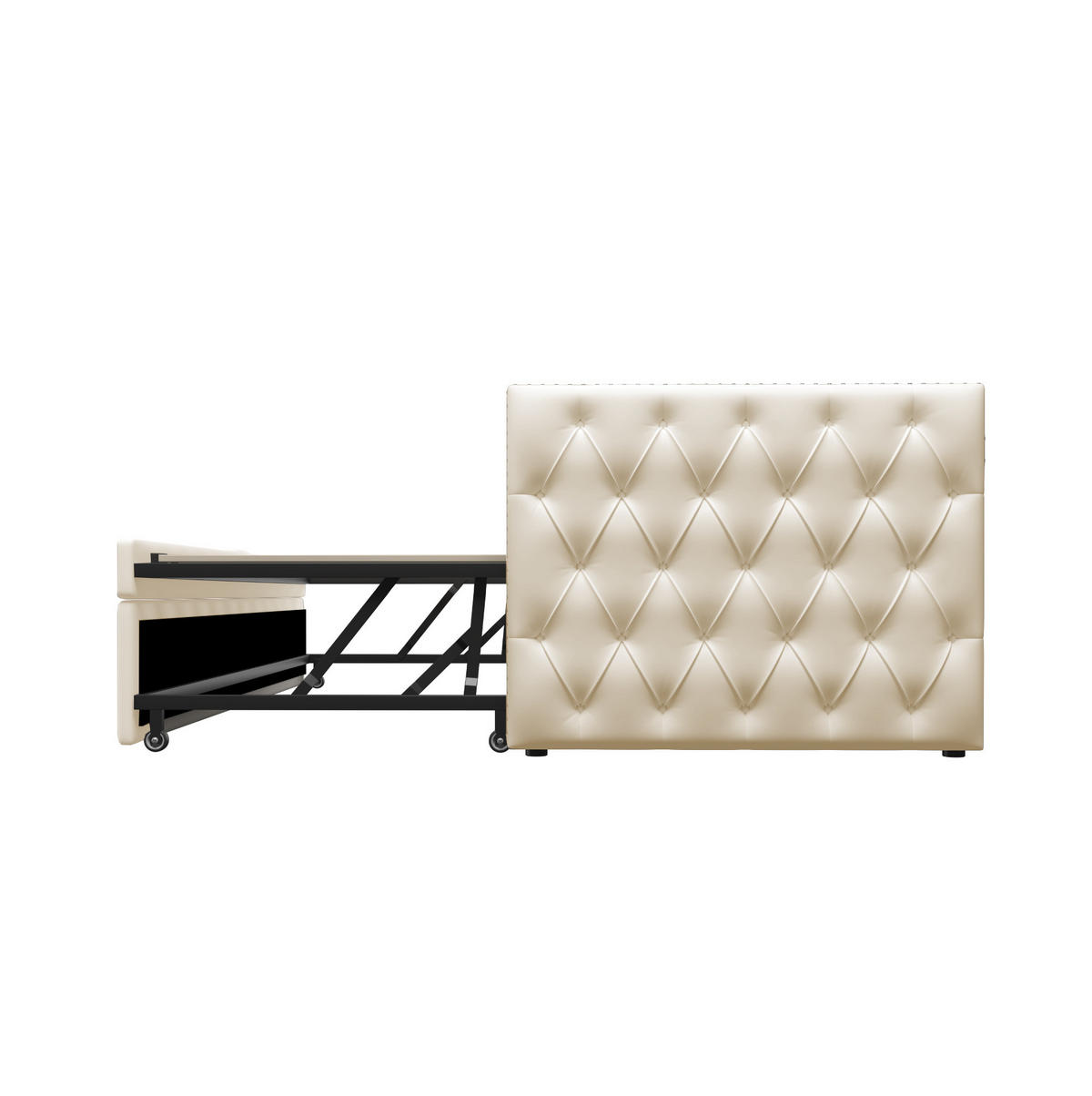SAMT-POLSTERBETT 90/200 cm Beige inkl. Lattenrost, ausziehbar als Schlafsofa - Beige, Textil (90/200cm) - BEAOK