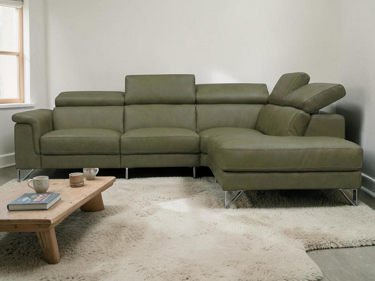ECKSOFA Antares Echtleder Olivgrün - Olivgrün, Leder/Metall (276/224cm)