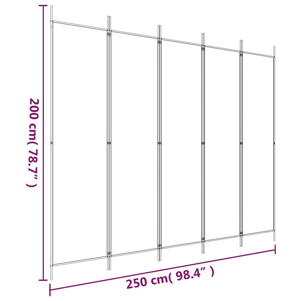 PARAVENT 5-teilig Schwarz 250/200 Cm Stoff - Schwarz, Textil (250/200/0.1cm) - vidaXL