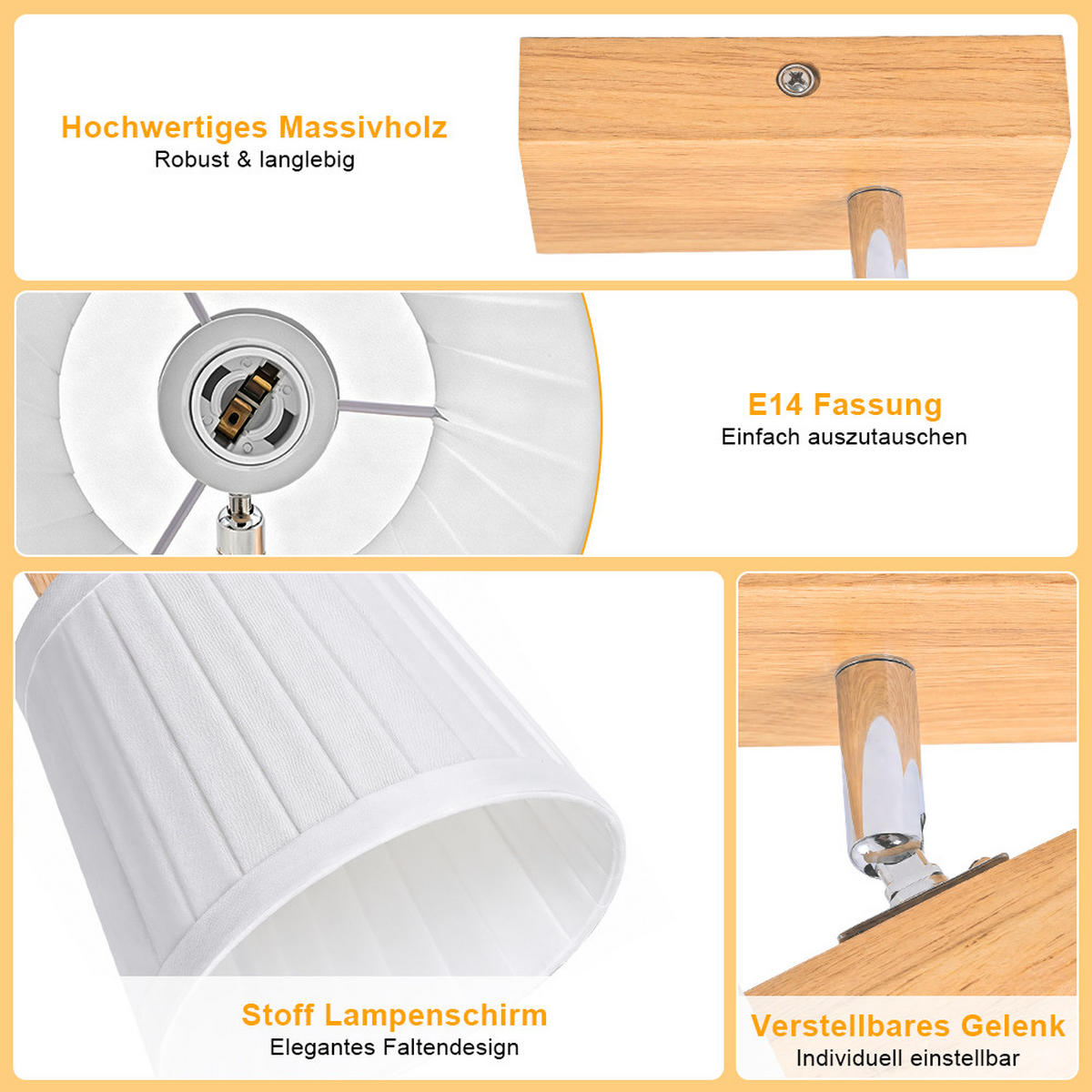 DECKENSTRAHLER Glyveth 20/13/16 cm - Weiß/Braun, Holz/Textil (20/13/16cm) - ZMH