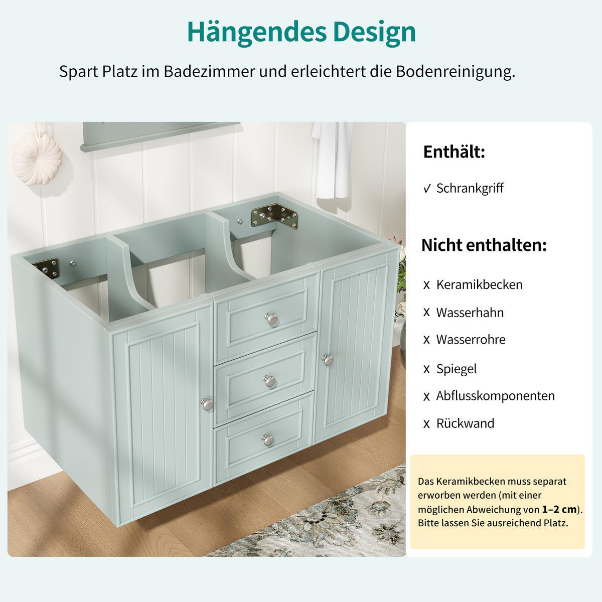 WASCHTISCH 78.5x46x46.8cm Grün Mit 3 Schubladen - Grün, Holzwerkstoff (46/46.8/78.5cm) - FLIEKS