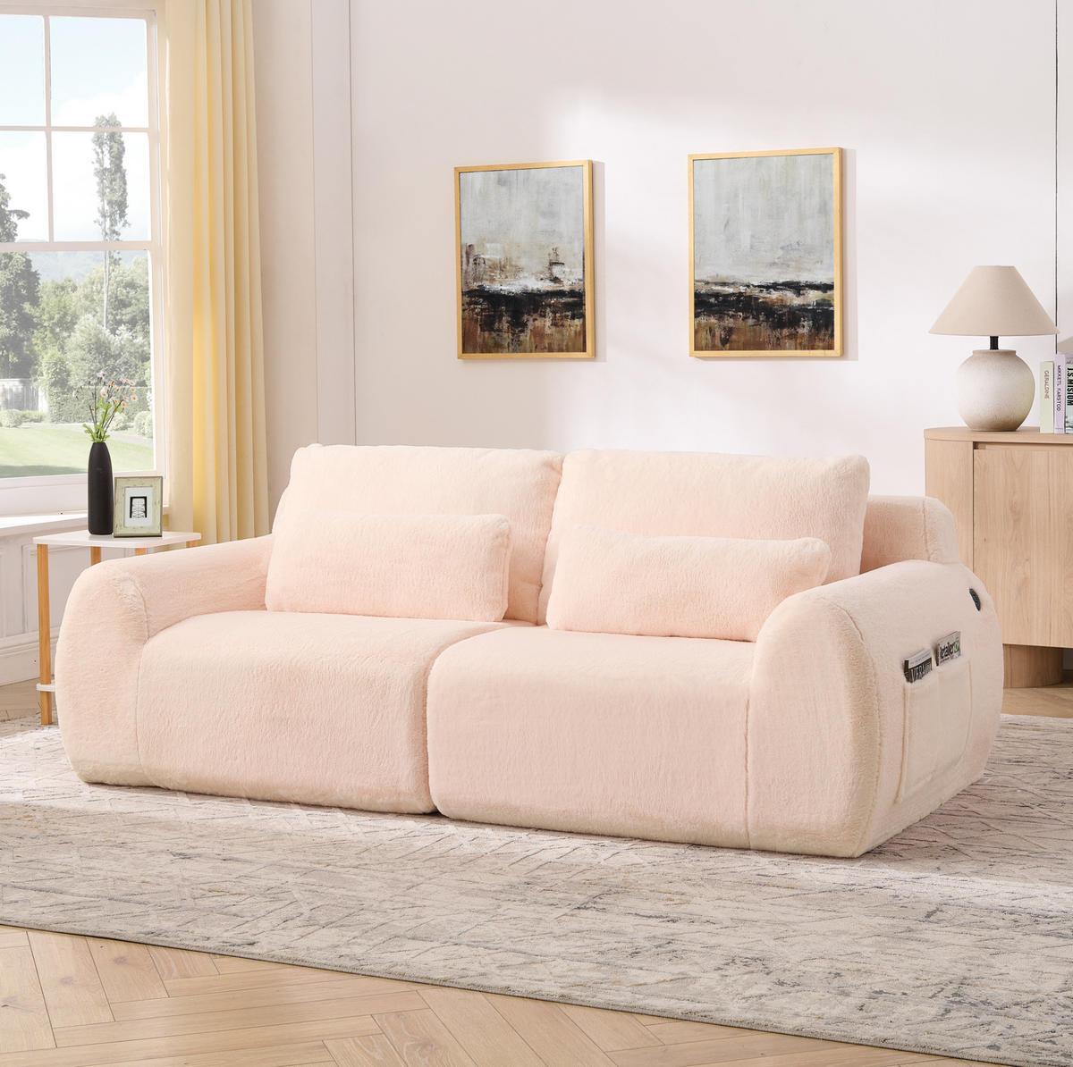 SOFA 2-Sitzer mit USB-Anschluss und Seitentasche Pink - Pink, Kunststoff (208/81/101cm) - Meubliv