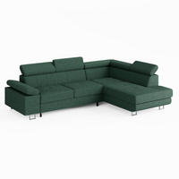 ECKSOFA CAROLINE Rechts Grün Cord-Stoff L-Form Couch mit Schlaffunktion & Bettkasten - Chromfarben/Grün, Textil (190/253cm)