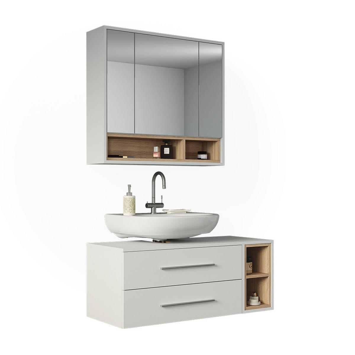 BADMÖBEL-SET Beatrice, Weiß/Sonoma, 2-teilig - Weiß/Sonoma Eiche, Holzwerkstoff (100/40/40cm) - Vicco