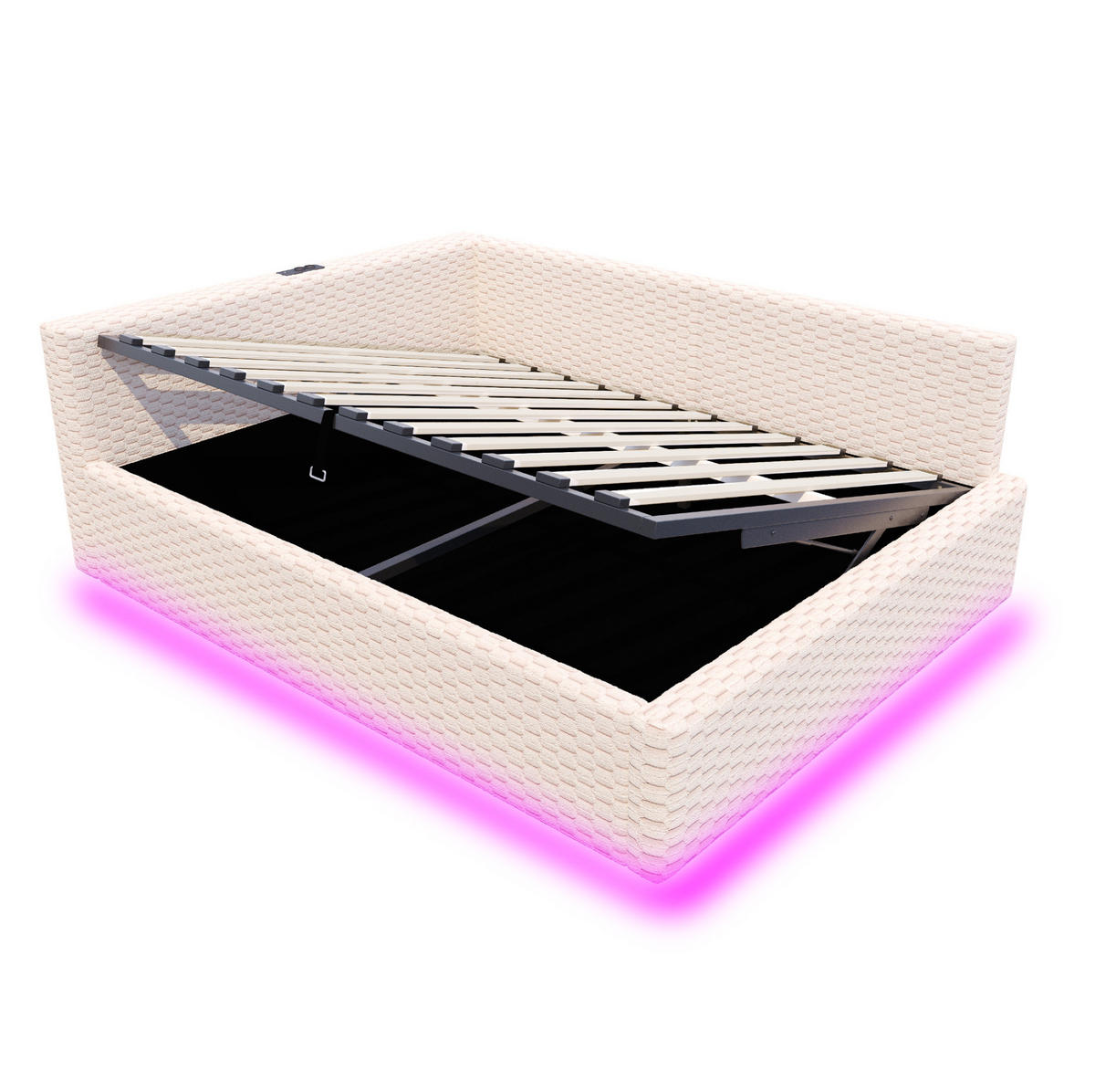 POLSTERBETT mit Stauraum und LED 140x200 cm Samt Beige - Beige, Metall (140/200cm) - Meubliv