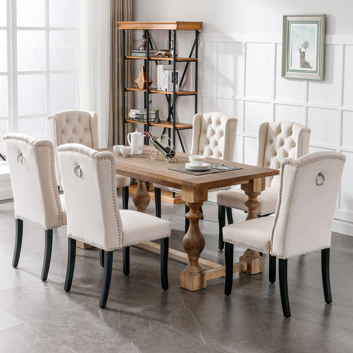ESSZIMMERSTUHL 4er-Set Samt Beige mit Eichenbeinen - Beige, Metall (45/100/61.2cm) - Meubliv