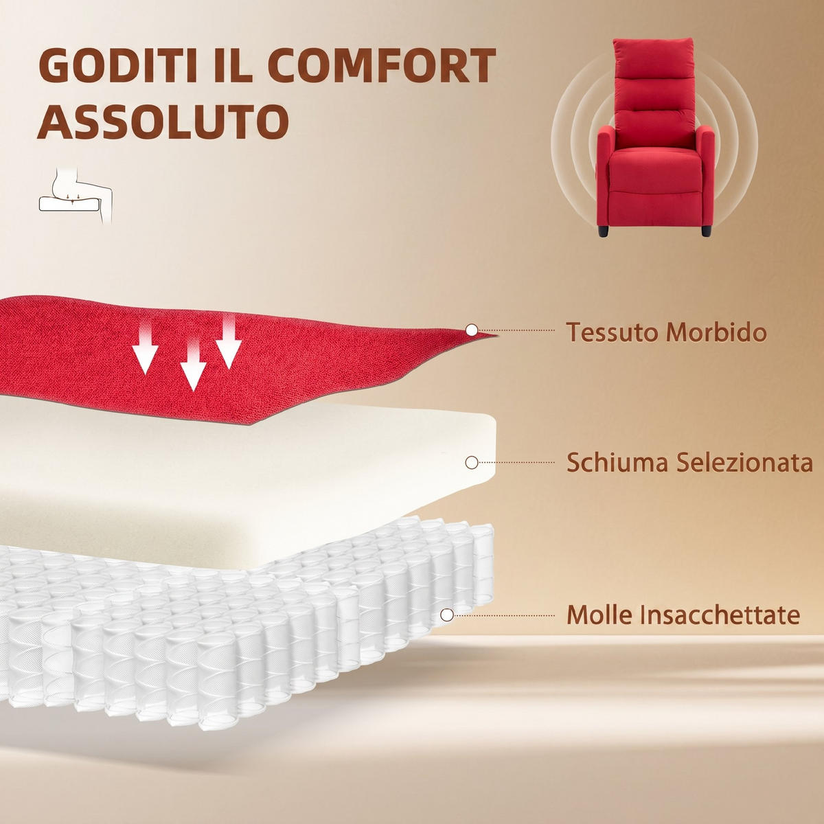 MASSAGESESSEL,MANUELL 160° Chenille Fußstütze Fernbedienung Taschen,weinrot - Rot, Textil (66/108/91cm) - Vallsero