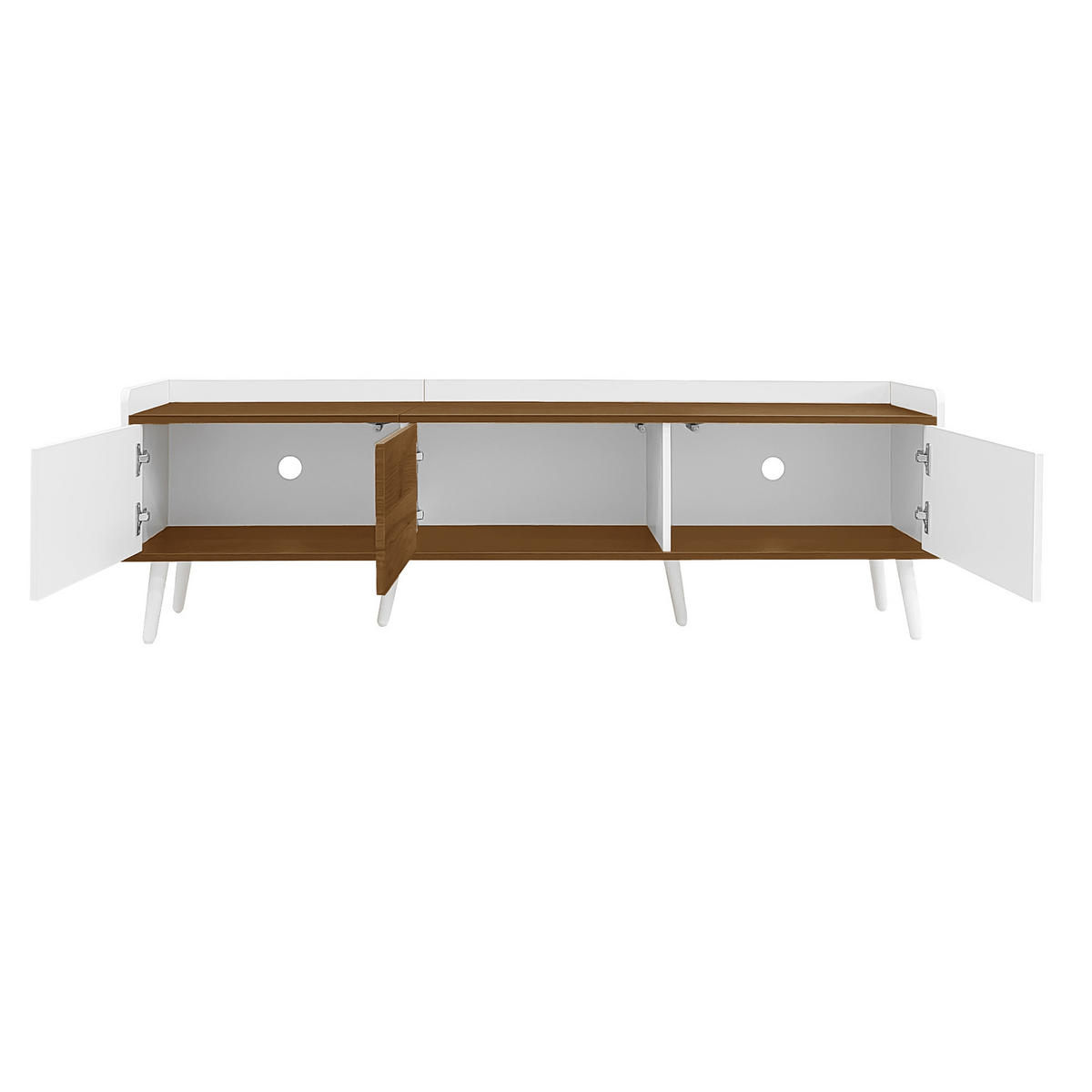 TV-SCHRANK 160/39/49,5 cm Weiß und Natur MDF mit 3 Türen und stabilem Holzfuß - Weiß, Holzwerkstoff (160/49.5/39cm) - OKWISH