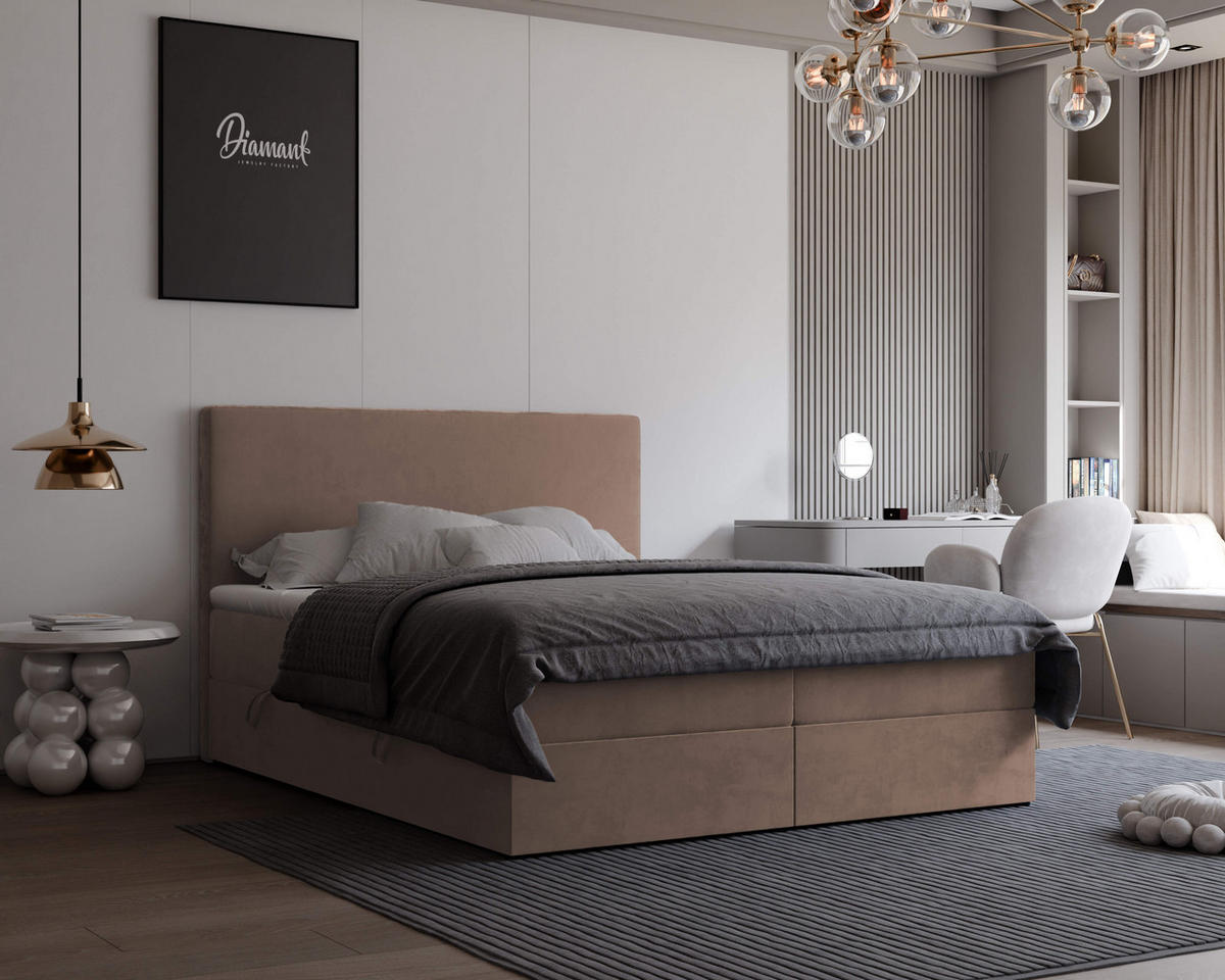 BOXBETT 160x200 cm mit Topper - Braun, Holzwerkstoff/Textil (160/200cm) - Idohome
