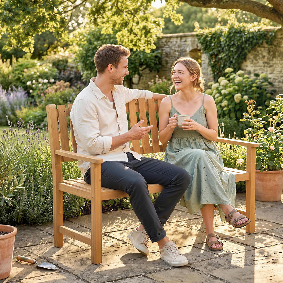 GARTENBANK Akazienholz Naturholz - Naturfarben, Holz (64/92/112cm) - Outsunny