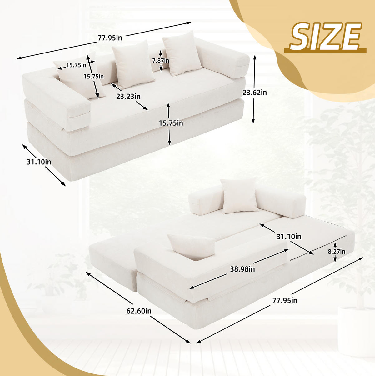 SOFA modular 198 x 79 cm Chenille Beige - Beige, Kunststoff (31.1/23.62/77.95cm) - Meubliv