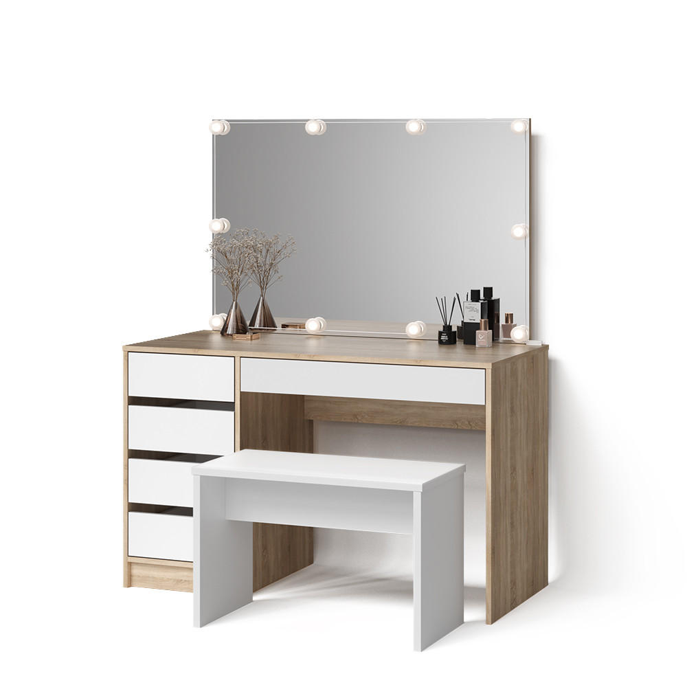 Livinity® TOALETNÍ STOLEK Imola Sonoma/bílá s osvětlením LED a lavičkou