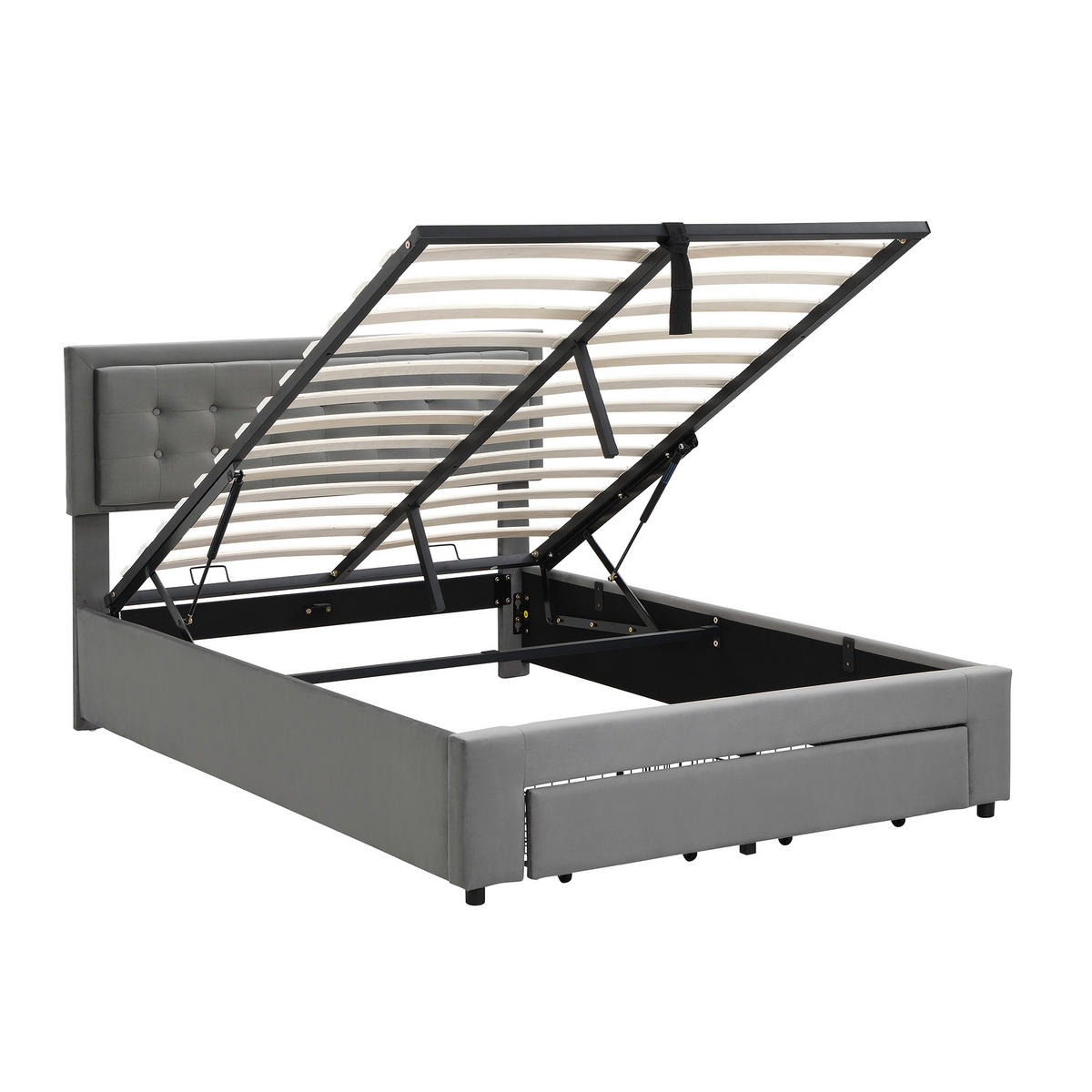 POLSTERBETT 140x200 Samt Lattenrost Stauraum Schubladen Grau - Grau, Textil (140/200cm) - FLIEKS