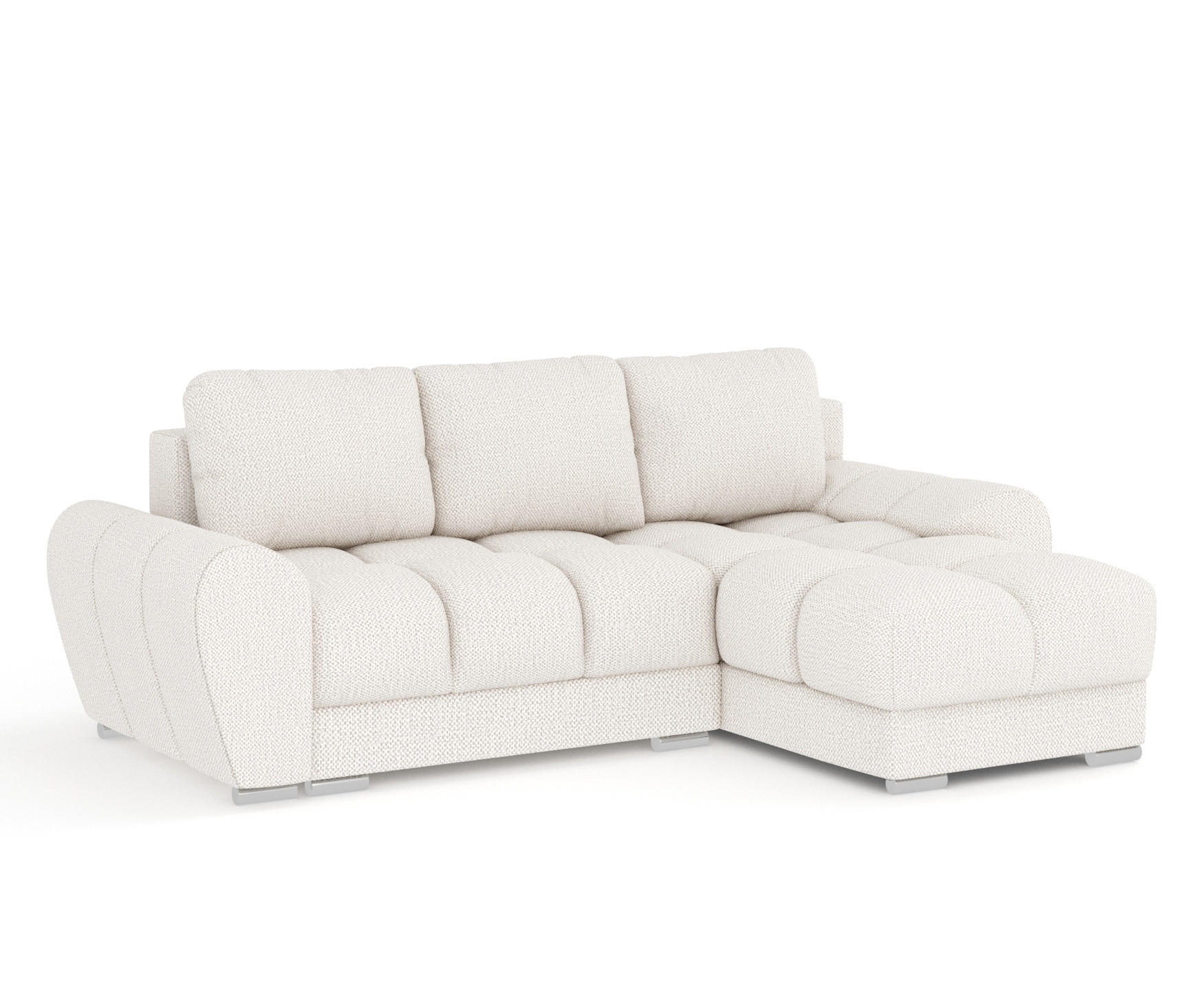 ECKSOFA MIT SCHLAFFUNKTION Peebles Creme Chenille-Stoff - Chromfarben/Creme, Holz/Holzwerkstoff (256/175cm) - Maison de Reve