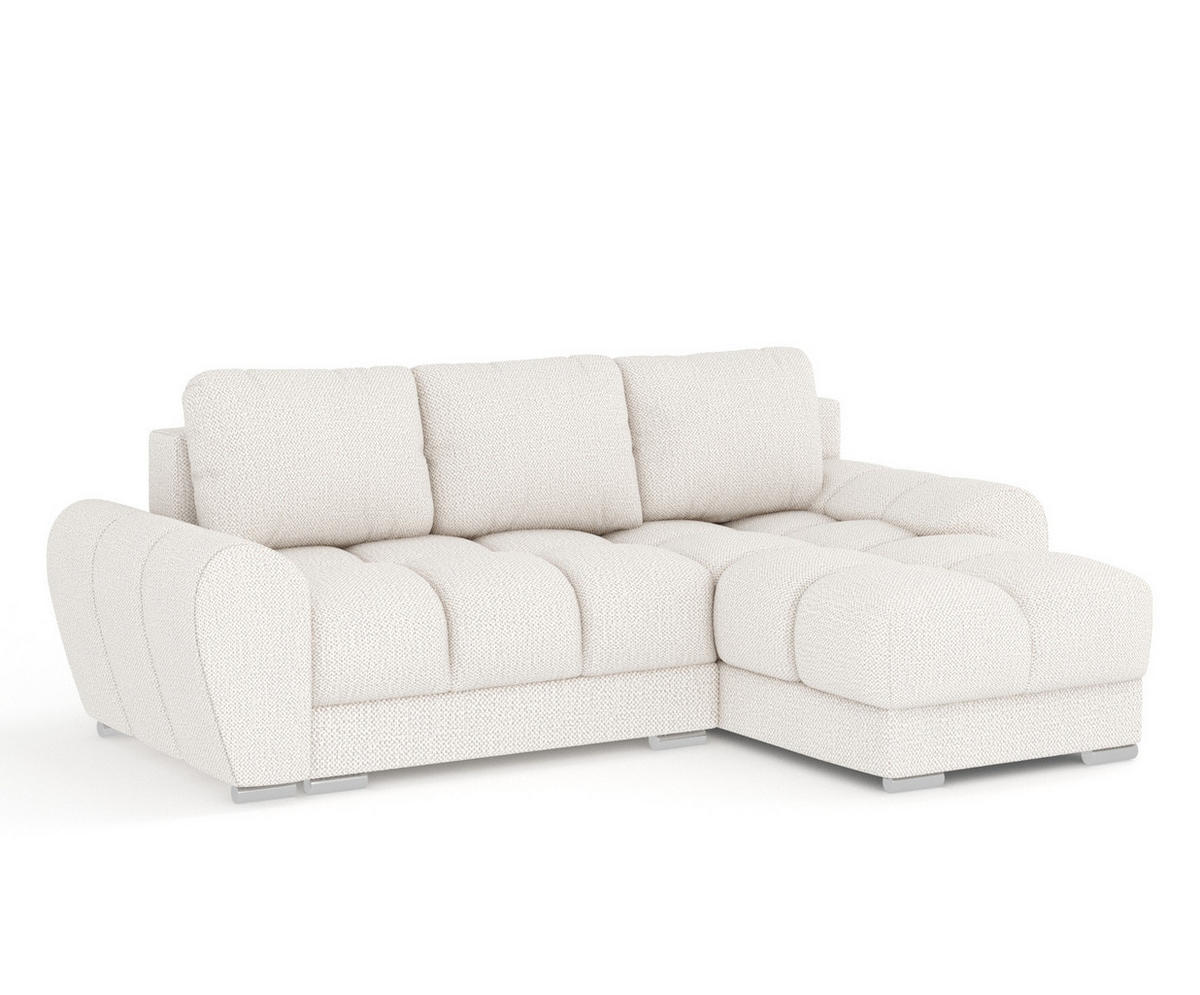 ECKSOFA MIT SCHLAFFUNKTION Peebles Creme Chenille-Stoff - Chromfarben/Creme, Holz/Holzwerkstoff (256/175cm) - Maison de Reve