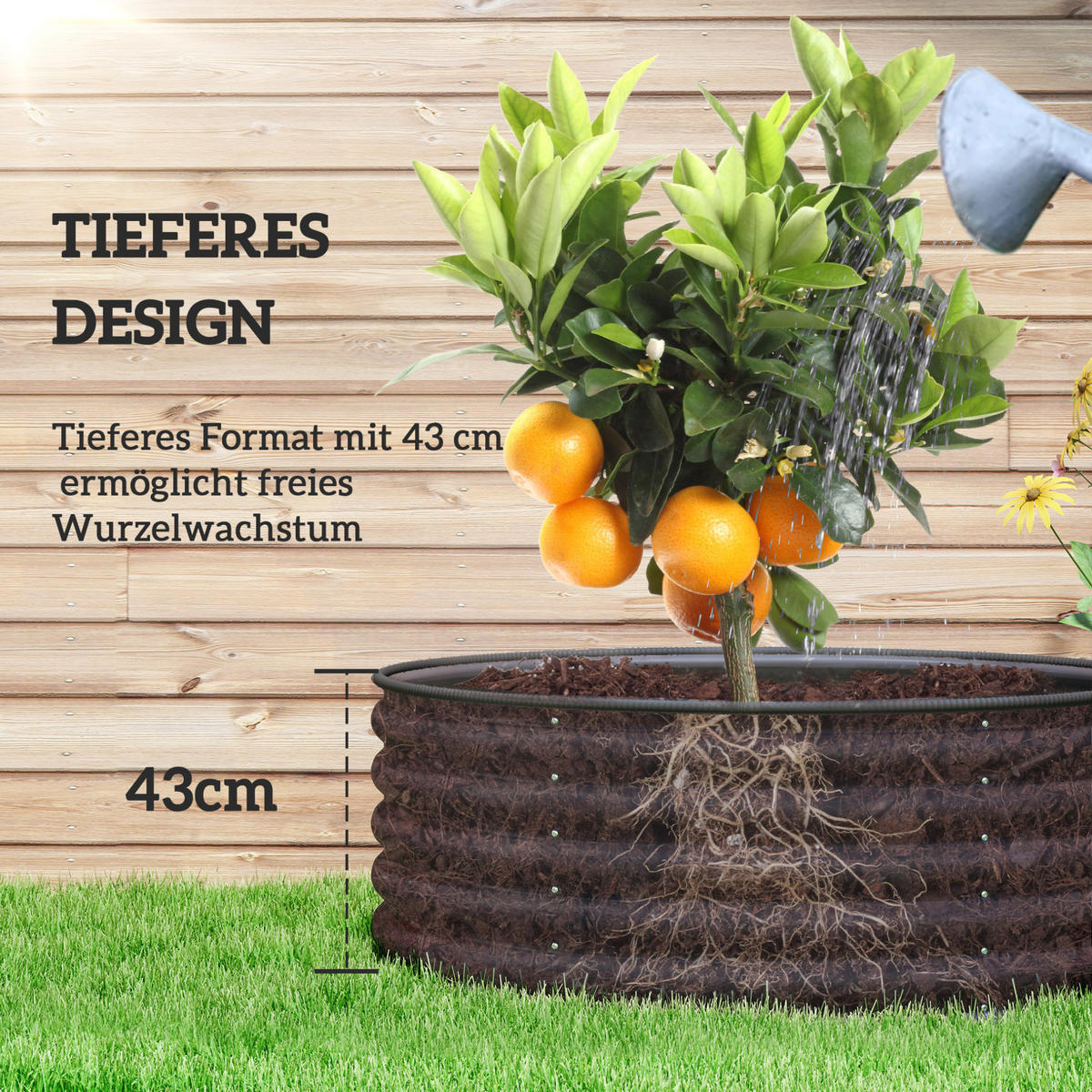 TRUHLÍK na kvety z ocele, Ø120/43 cm tmavosivý, s otvoreným dnom - tmavosivá, kov (120/43/120cm) - BEAOK
