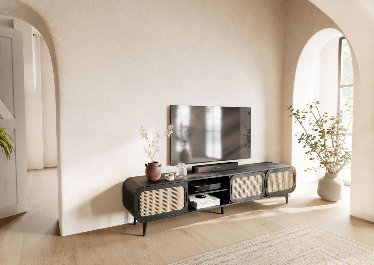 TV-BOARD Mango 220x40x50 dunkelgrau lackiert VALENCIA #224 - Grau, Holz (220/50/40cm) - Massivmoebel24
