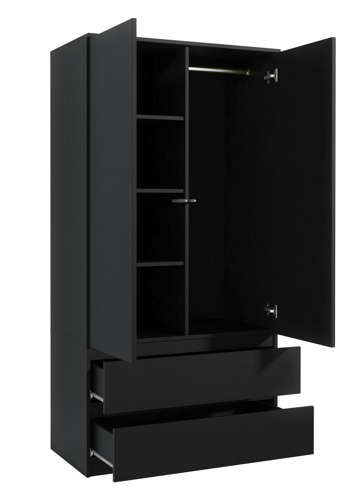 KLEIDERSCHRANK mit 2 Schubladen 90cm Schwarz 180x90x50 cm - Schwarz, Holzwerkstoff (90/180/50cm) - Mobelsta
