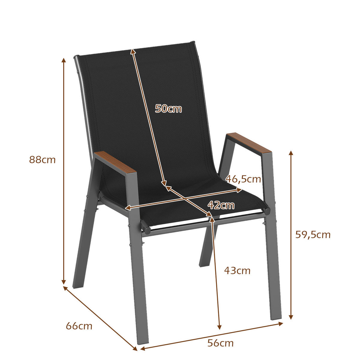 ZAHRADNÍ ŽIDLE skládací černá (sada 2 ks) - černá, kov (66/88/56cm) - COSTWAY