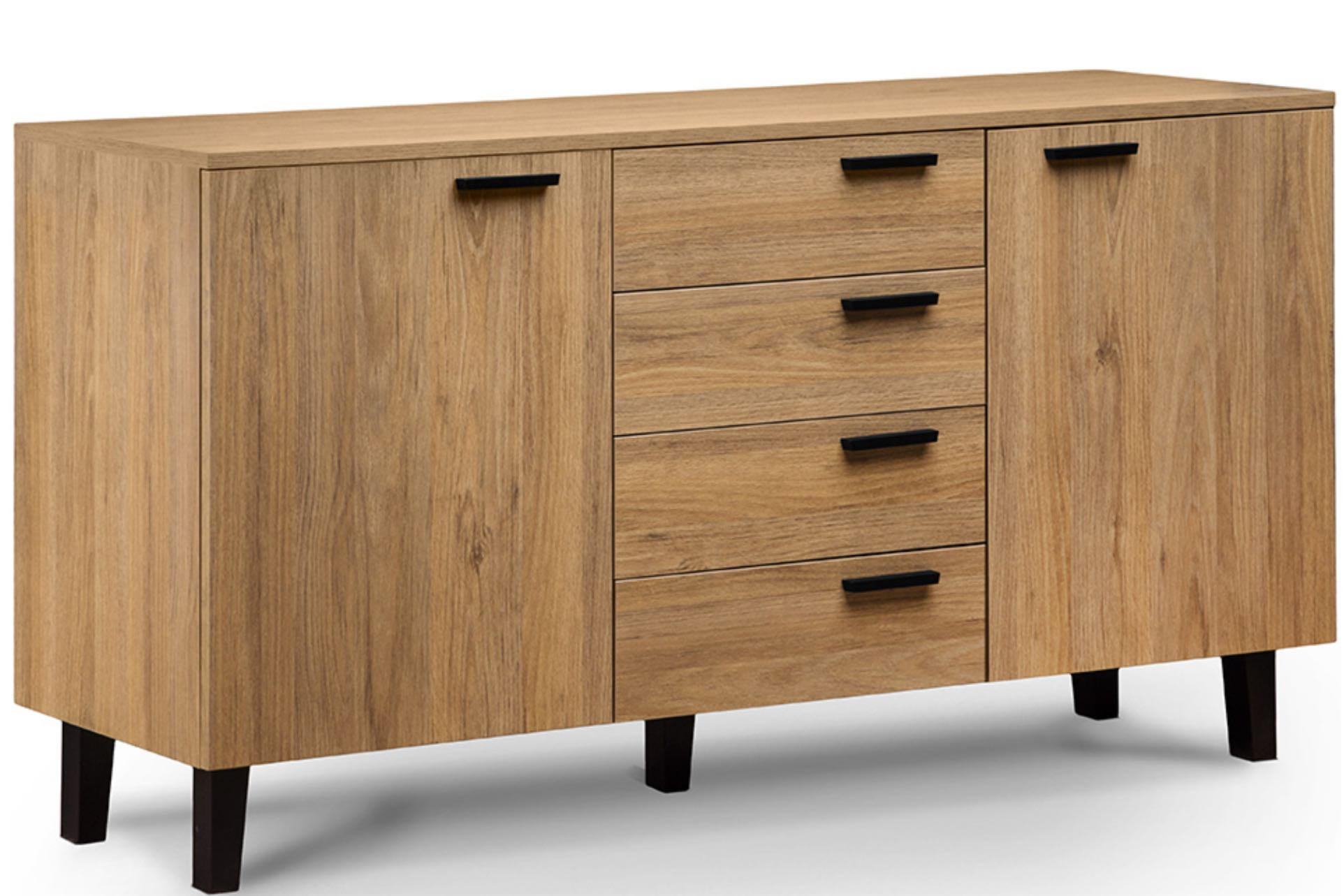 KOMBIKOMMODE FRISK 2 Türen und 4 Schubladen, Eiche natur - Eichefarben/Schwarz, Eichenholz/Holzwerkstoff (150/81/46cm) - KONSIMO®