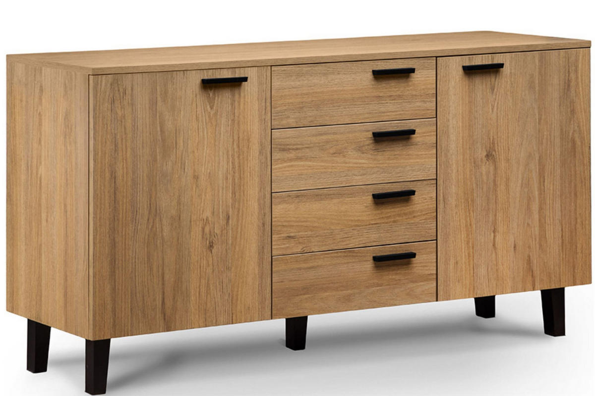 KOMBIKOMMODE FRISK 2 Türen und 4 Schubladen, Eiche natur - Eichefarben/Schwarz, Eichenholz/Holzwerkstoff (150/81/46cm) - KONSIMO®