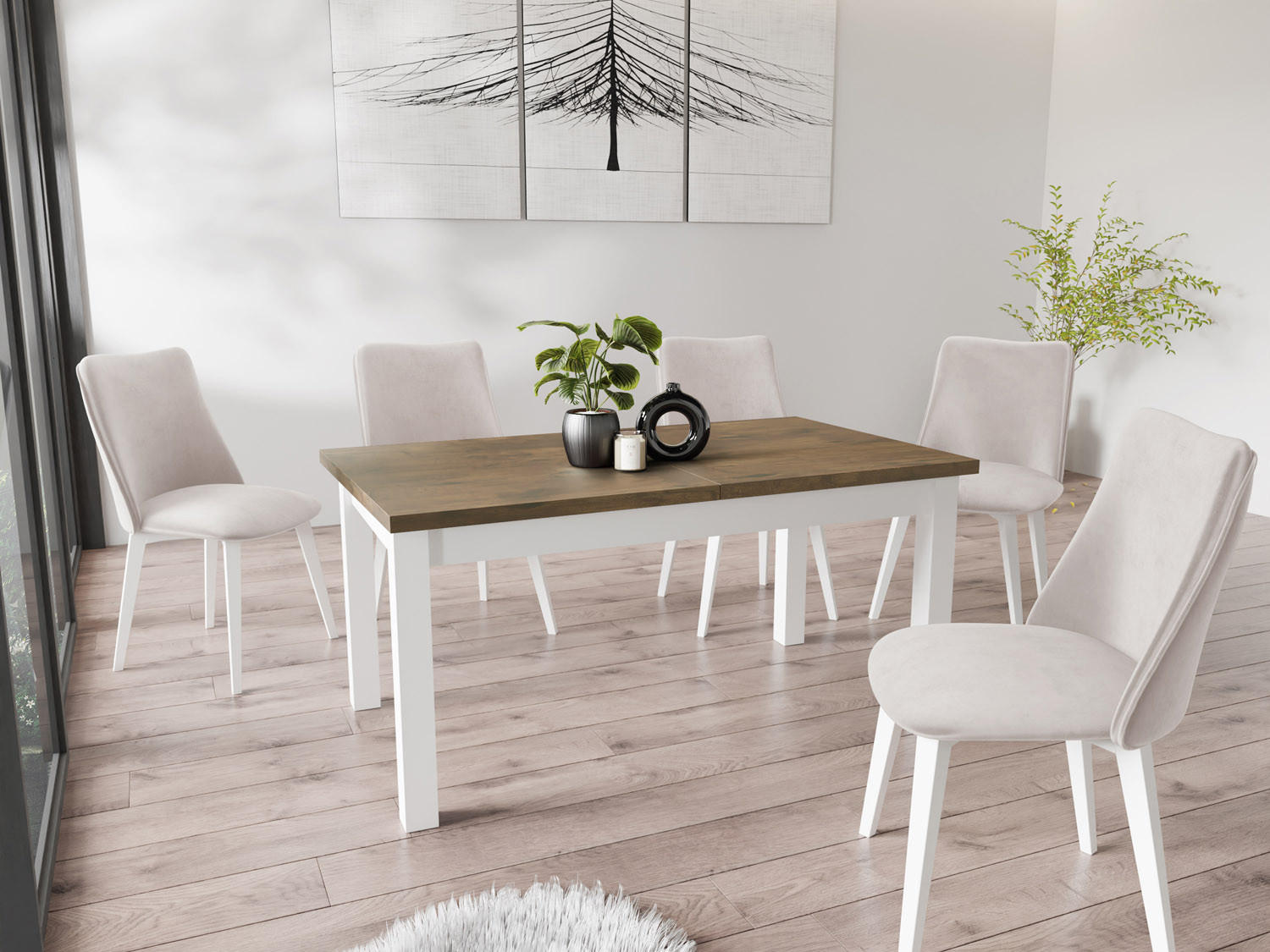 ESSTISCH Molly rechteckig ausziehbar, Lefkas Eiche 120-160/67/75 cm - Alteiche/Weiß, Holz/Holzwerkstoff (120/67/75cm) - WFL GROUP