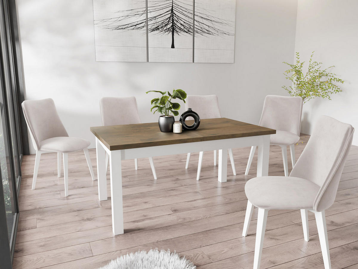 ESSTISCH Molly rechteckig ausziehbar, Lefkas Eiche 120-160/67/75 cm - Alteiche/Weiß, Holz/Holzwerkstoff (120/67/75cm) - WFL GROUP