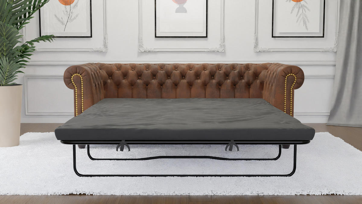 S Style Mobel CHESTERFIELD SOFA 3 sitzer mit Schlaffunktion Flux Braun Microfaser Vintageoptik jetzt nur online XXXLutz