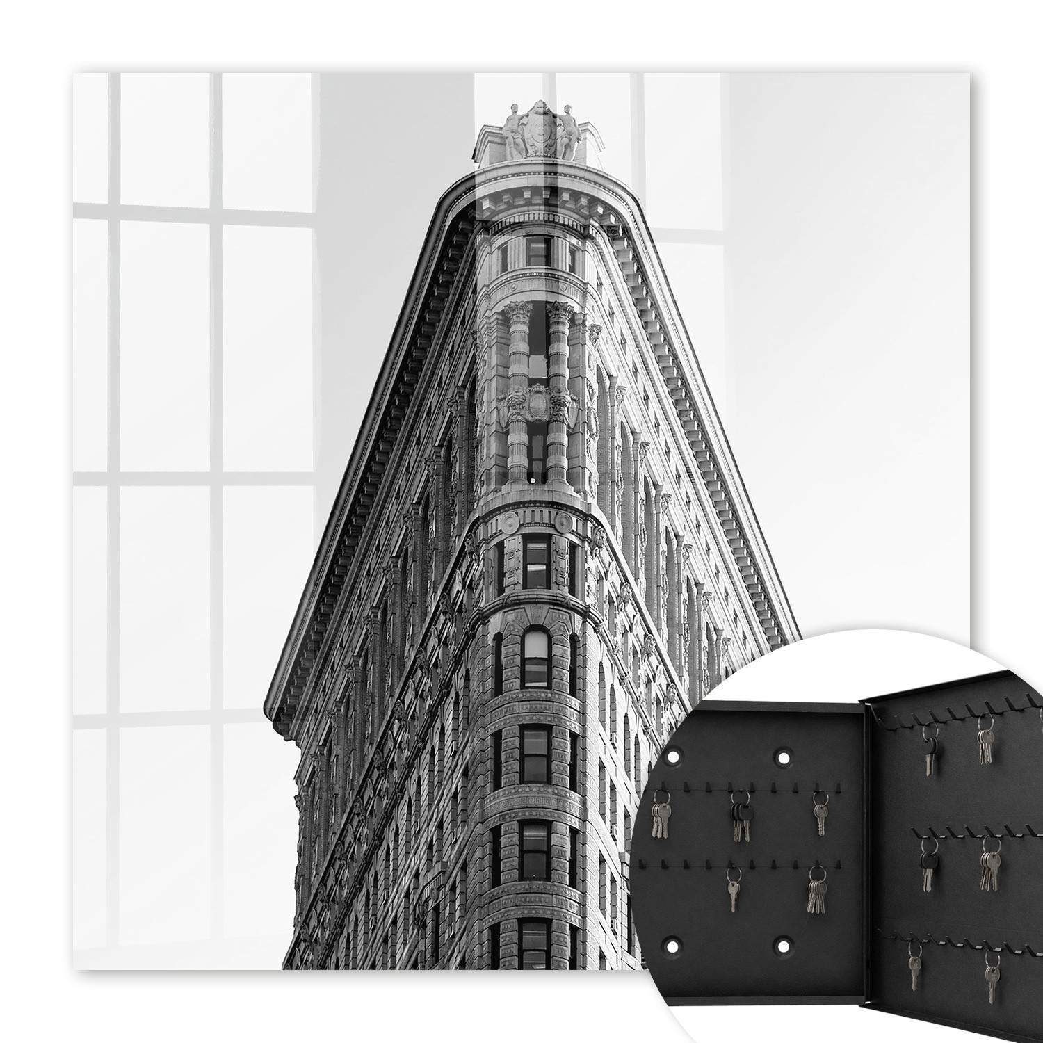SCHLÜSSELBOX Schwarz 30x30 cm- Türöffnung nach rechts - Hohe Architektur - Grau, Metall (30/30/5cm) - TULUP