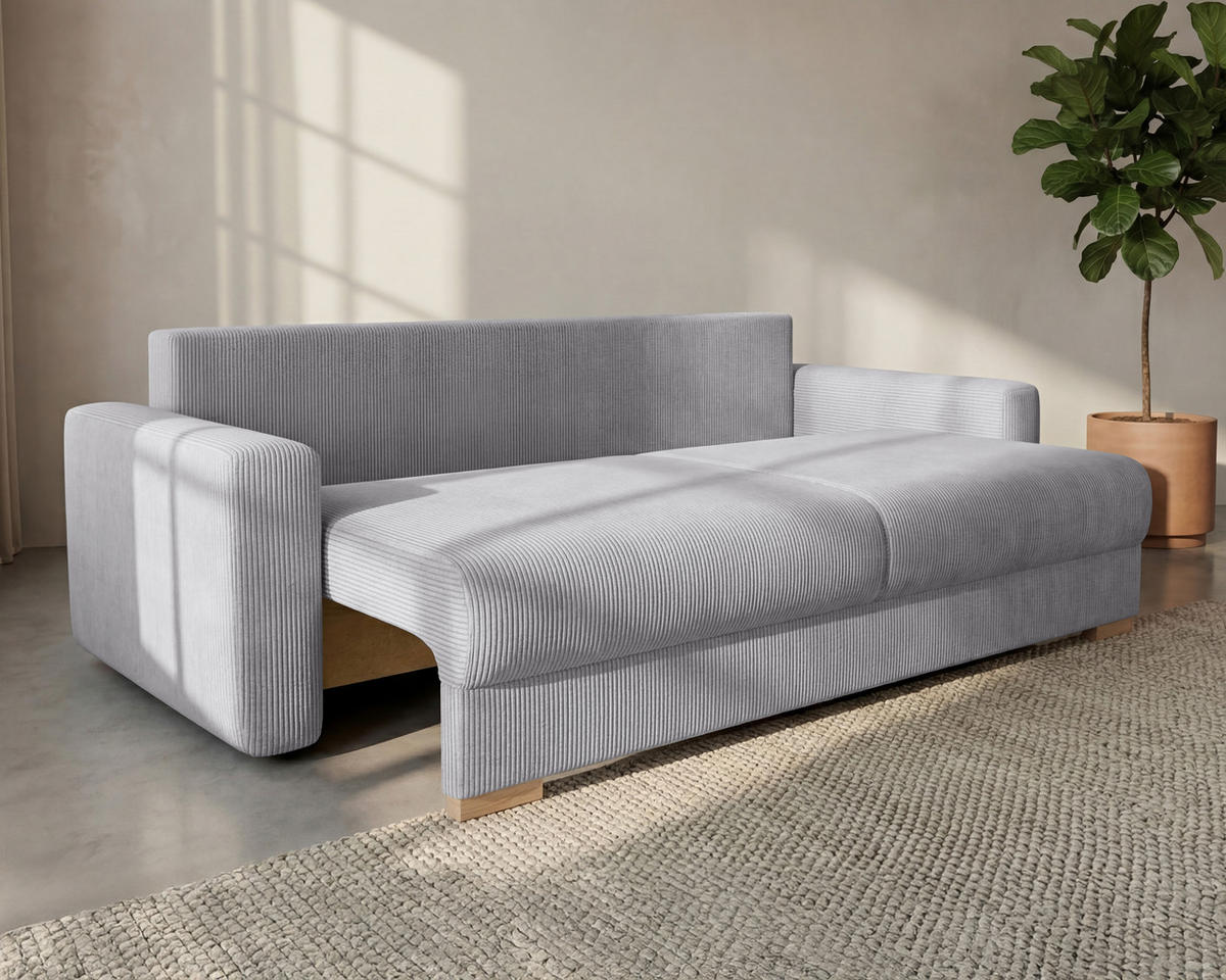 3-SITZER-SCHLAFSOFA ELMA mit Bettfunktion, hellgrau - Hellgrau, Holz (92.5/79/230cm) - Homesy