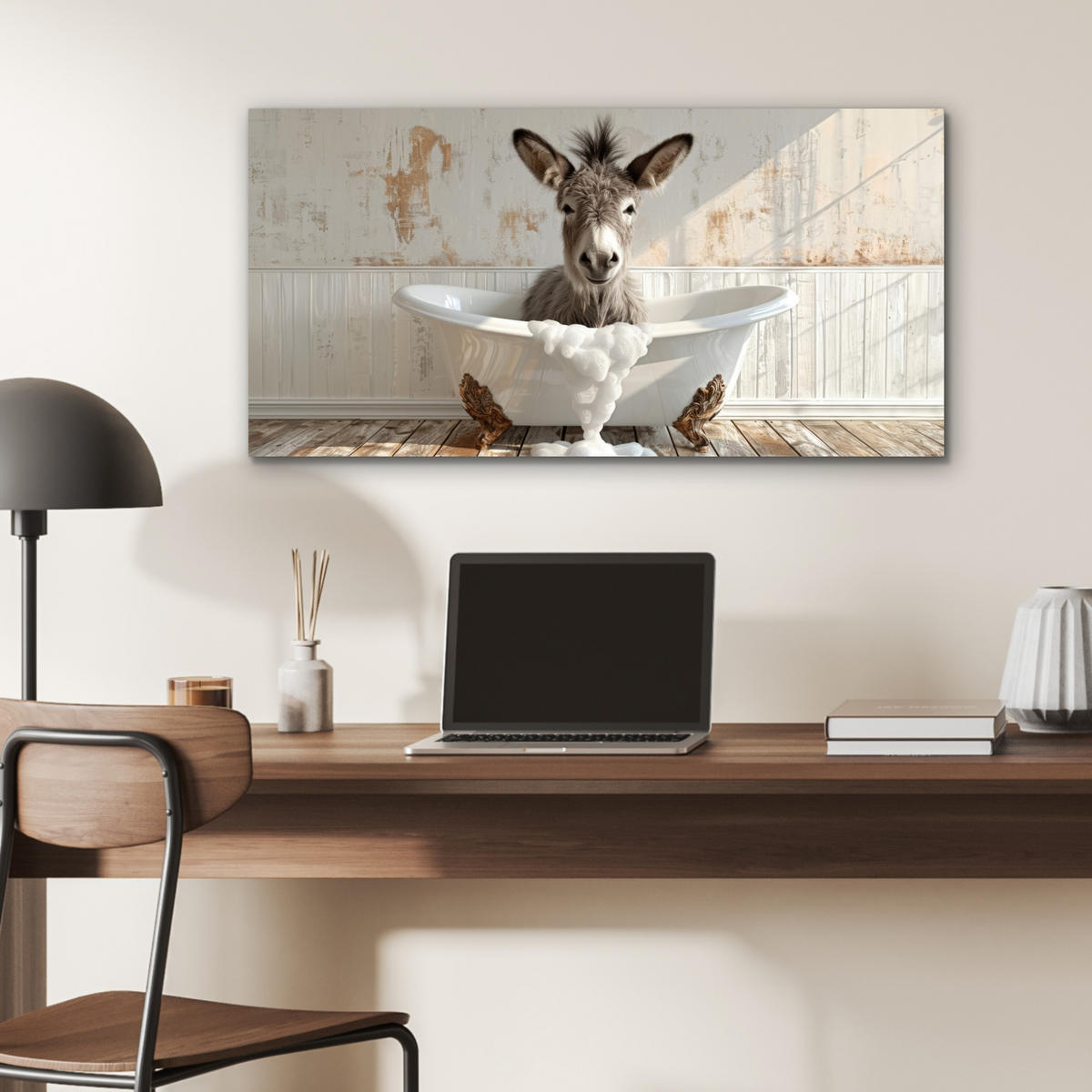 KOVOVÝ OBRAZ Osol - Zvieratá - Vaňa - Pena 80x40 cm - biela, kov (80/40cm) - MuchoWow