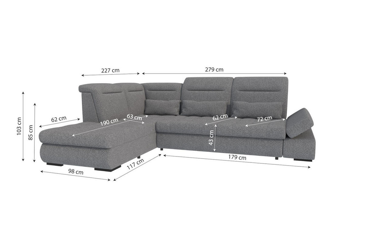 ECKSOFA Toscana Strukturstoff inkl. Schlaffunktion - Creme, Textil (227/279cm) - 99rooms