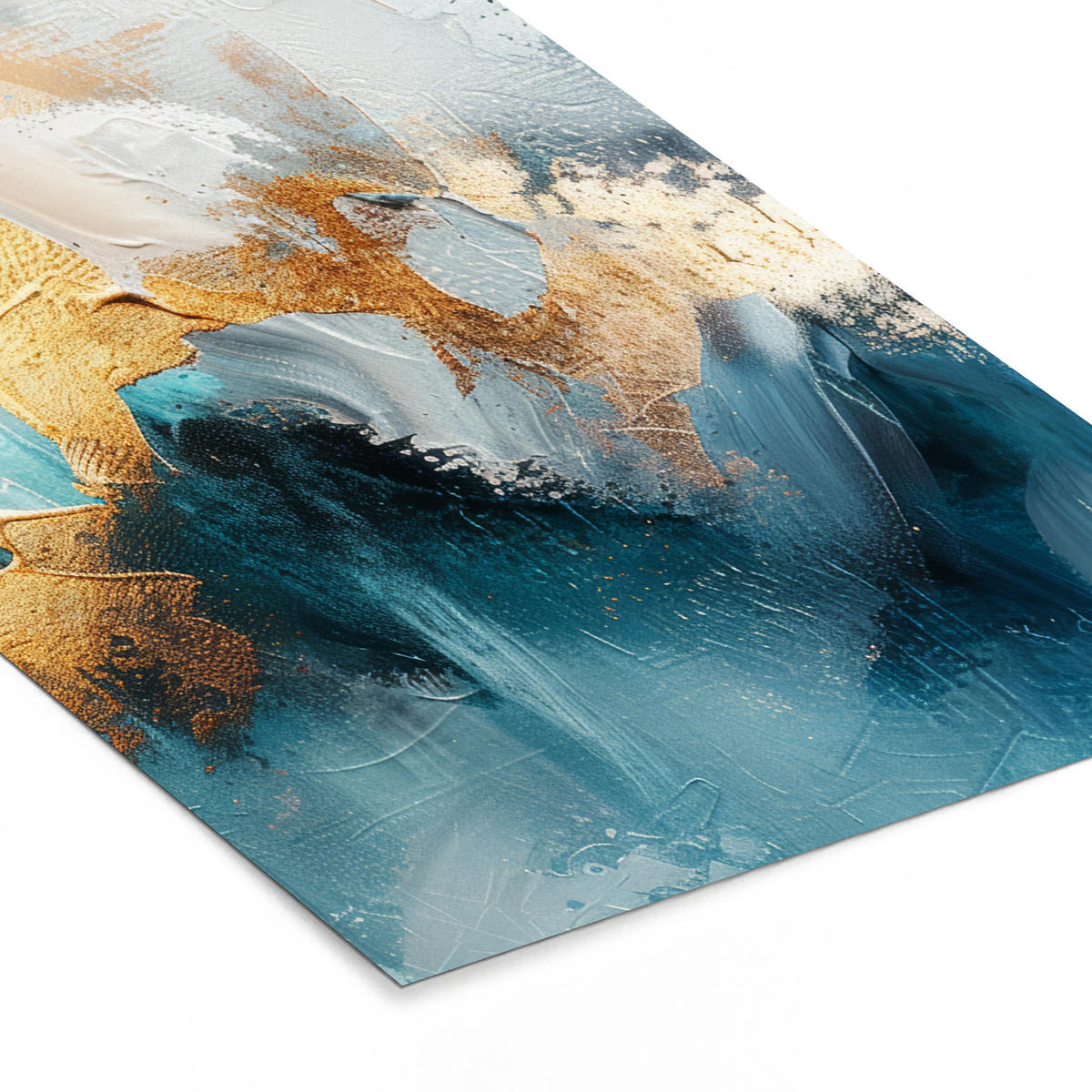 GERAHMTES BILD Abstrakt - Kunst - Gold - Blau 40x60 cm - Petrol, Papier (40/60cm) - MuchoWow