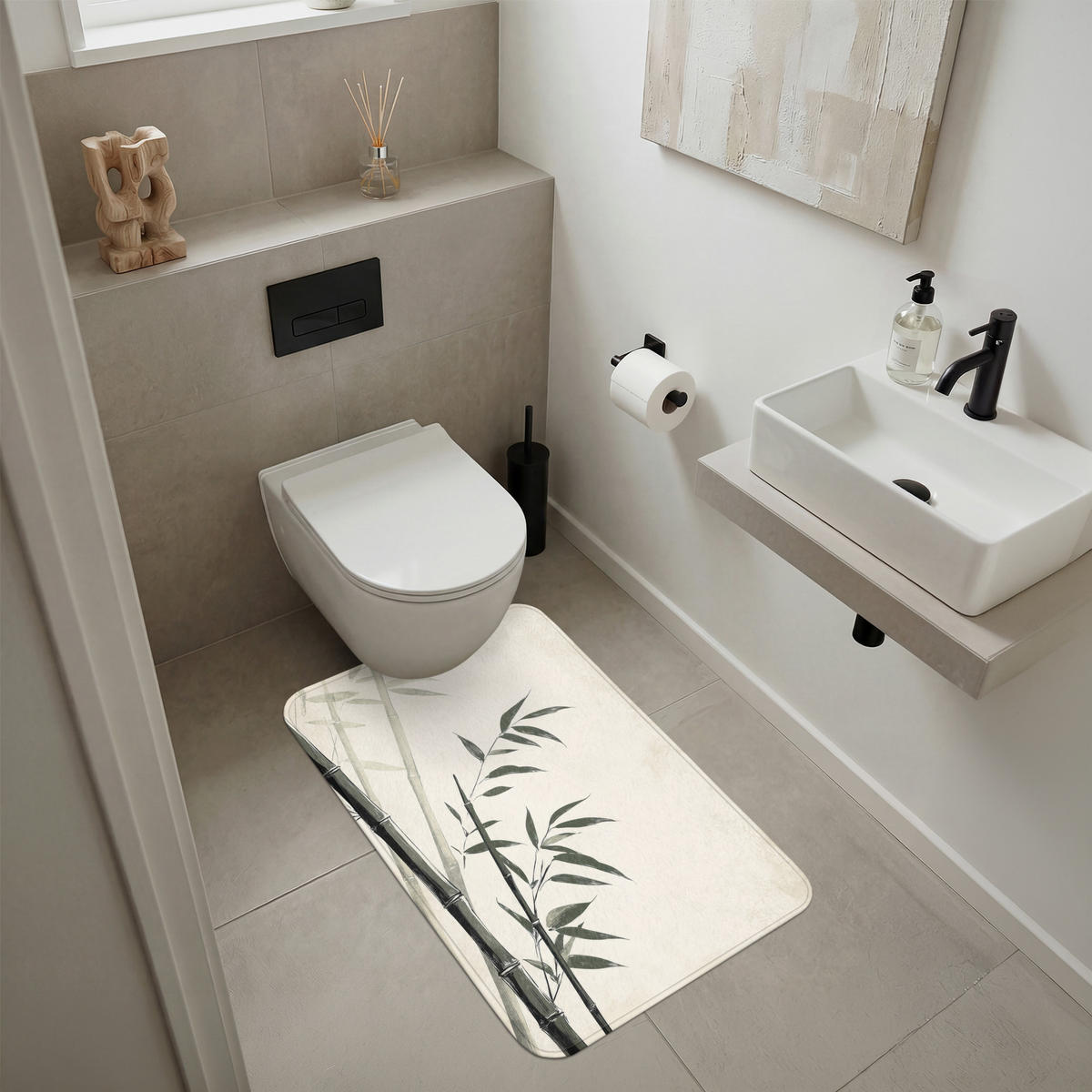 KOUPELNOVÁ PŘEDLOŽKA Japandi - Bambus - béžová 60x90 cm - ecru, textil/plast (60/90cm) - OnlyWow