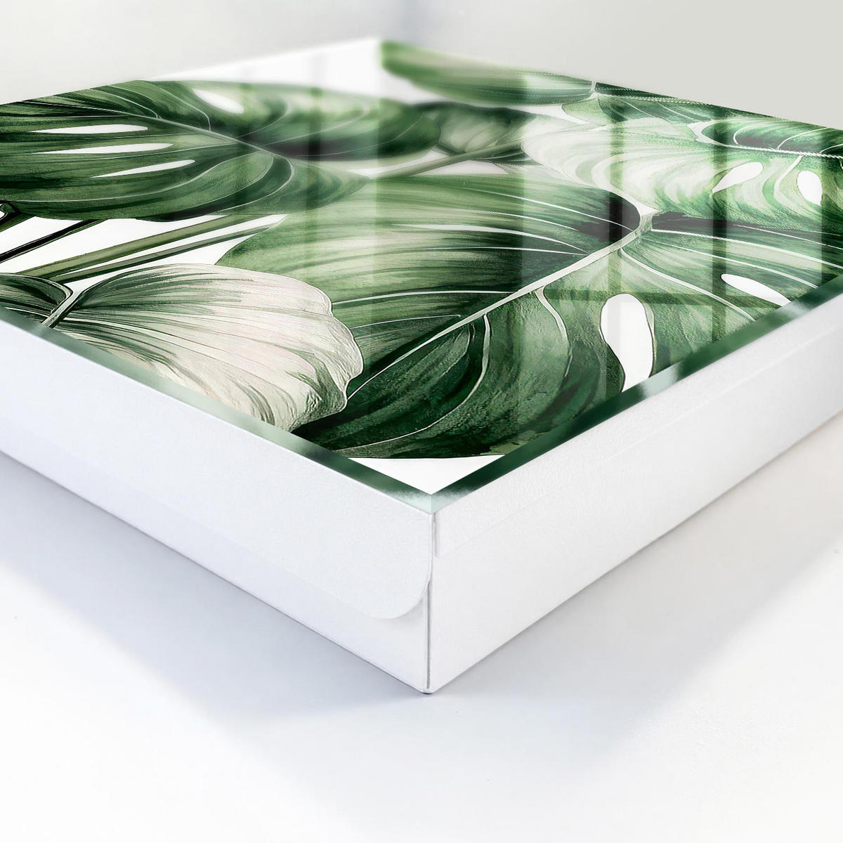 SCHLÜSSELBOX Weiß 30x30 cm – Türöffnung nach rechts - Grüne Blätter - Grün, Metall (30/30/5cm) - TULUP