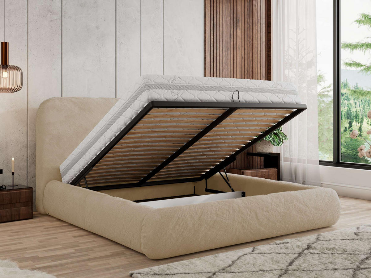 POLSTERBETT BENEA CLASSIC 200/200 - Creme Plüsch - ohne Matratze - Creme, Textil (200/200cm) - MKS