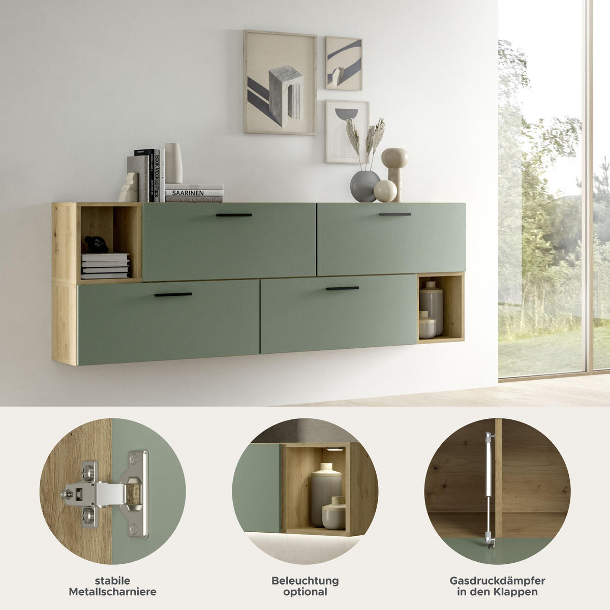 WOHNWAND The One Smoke Green 176/34/97 cm - Braun, Holzwerkstoff (176/97/34cm) - Xonox