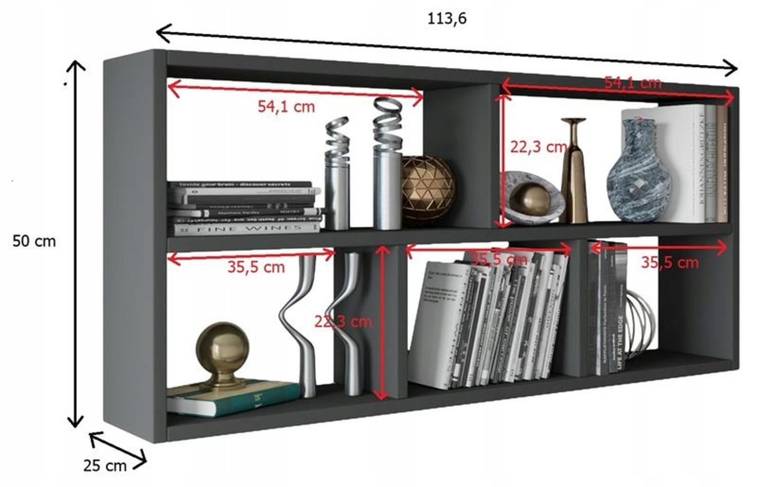 Thumbnail - Matkam Möbel Hängeregal, Anthrazit, Holzwerkstoff, 113.6x50x25 cm, Wohnzimmer, Regale, Wandregale