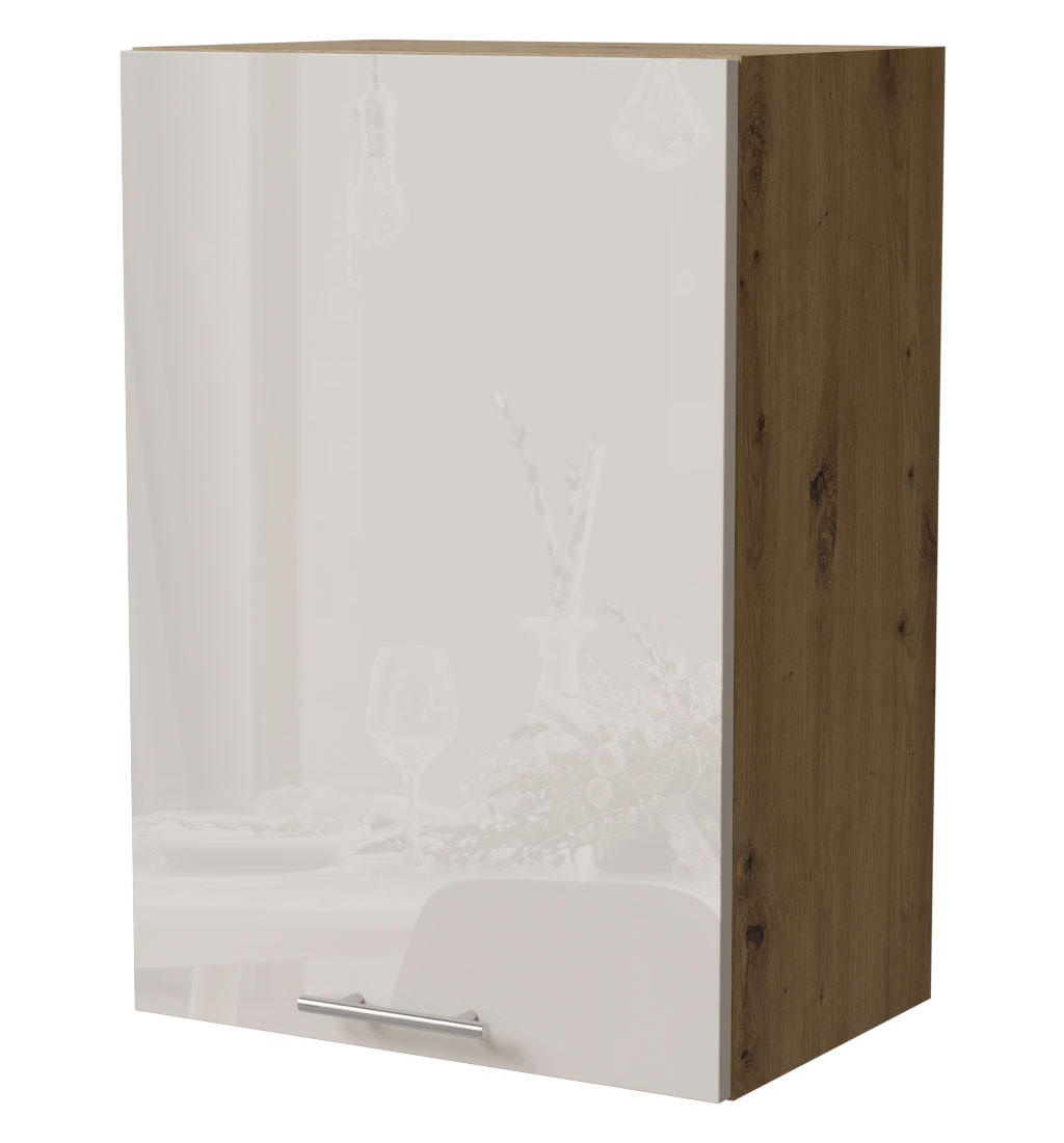 HÄNGESCHRANK Brerra W2/50 Eiche Artisan / RAL 9001 creme Hochglanz 50 / 32,5 / 72cm - Creme/Eiche Artisan, Holz/Holzwerkstoff (50/72/32.5cm) - Feldmann-Wohnen