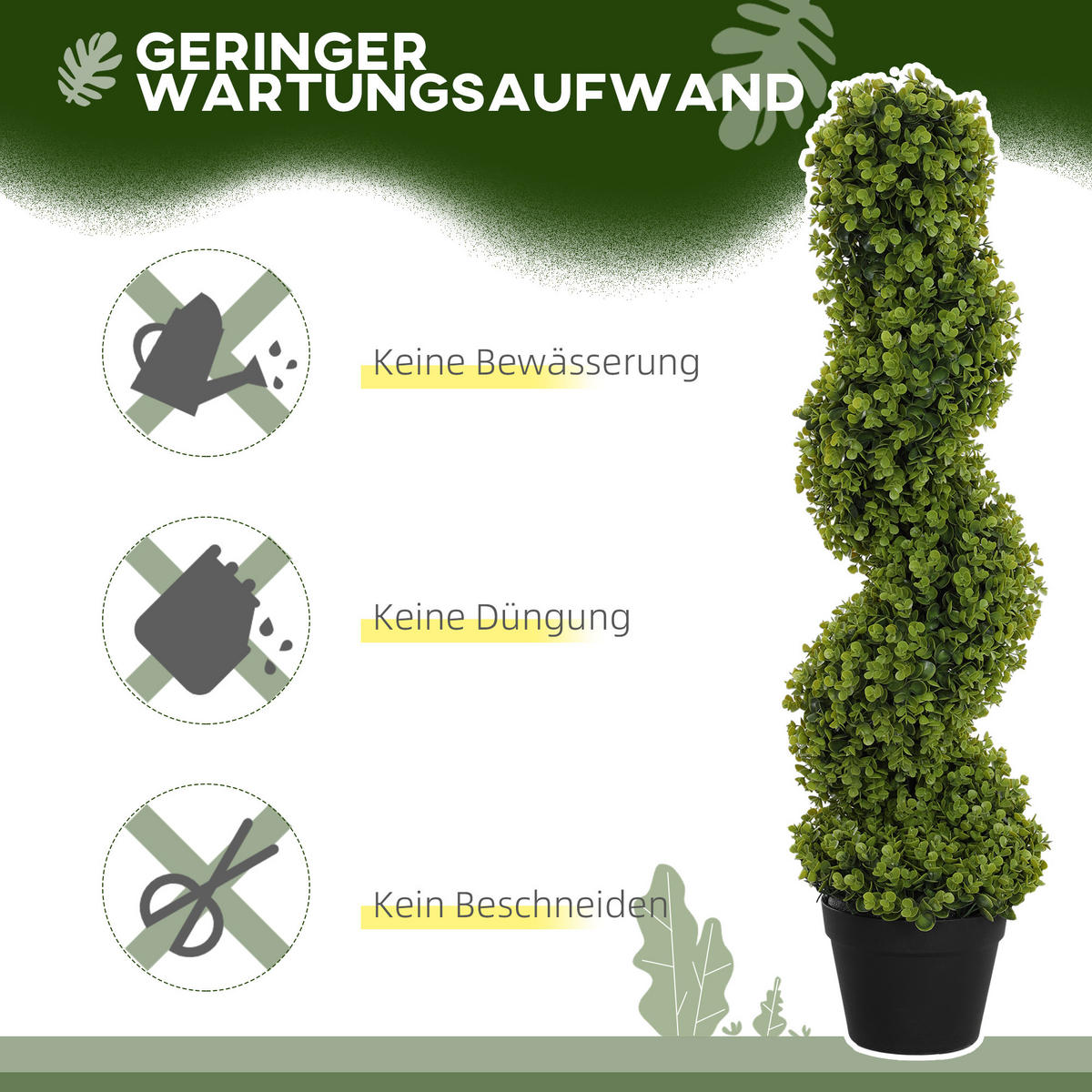 2ER-SET Künstlicher Spiral-Buchsbaum, 90 cm Kunstbaum, Kunstpflanze Grün - Schwarz/Grün, Kunststoff (90cm) - HOMCOM