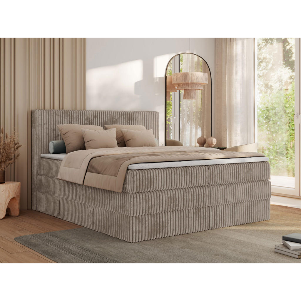 Thumbnail - MKS Boxspringbett, Hellbraun, Textil, H4, 7-Zonen, Rechteckig, 160x200 cm, Oeko-Tex®, Schlafzimmer, Betten, Boxspringbet...