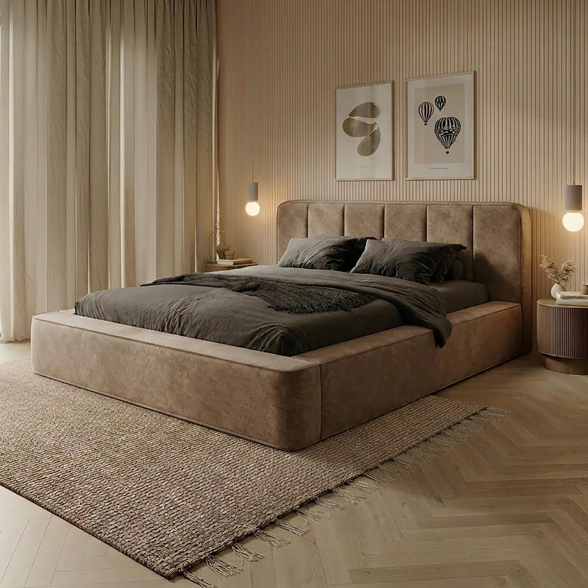 POLSTERBETT BEJO 160x200 cm, Hellbraun - Braun, Textil (200/160cm) - Fedve