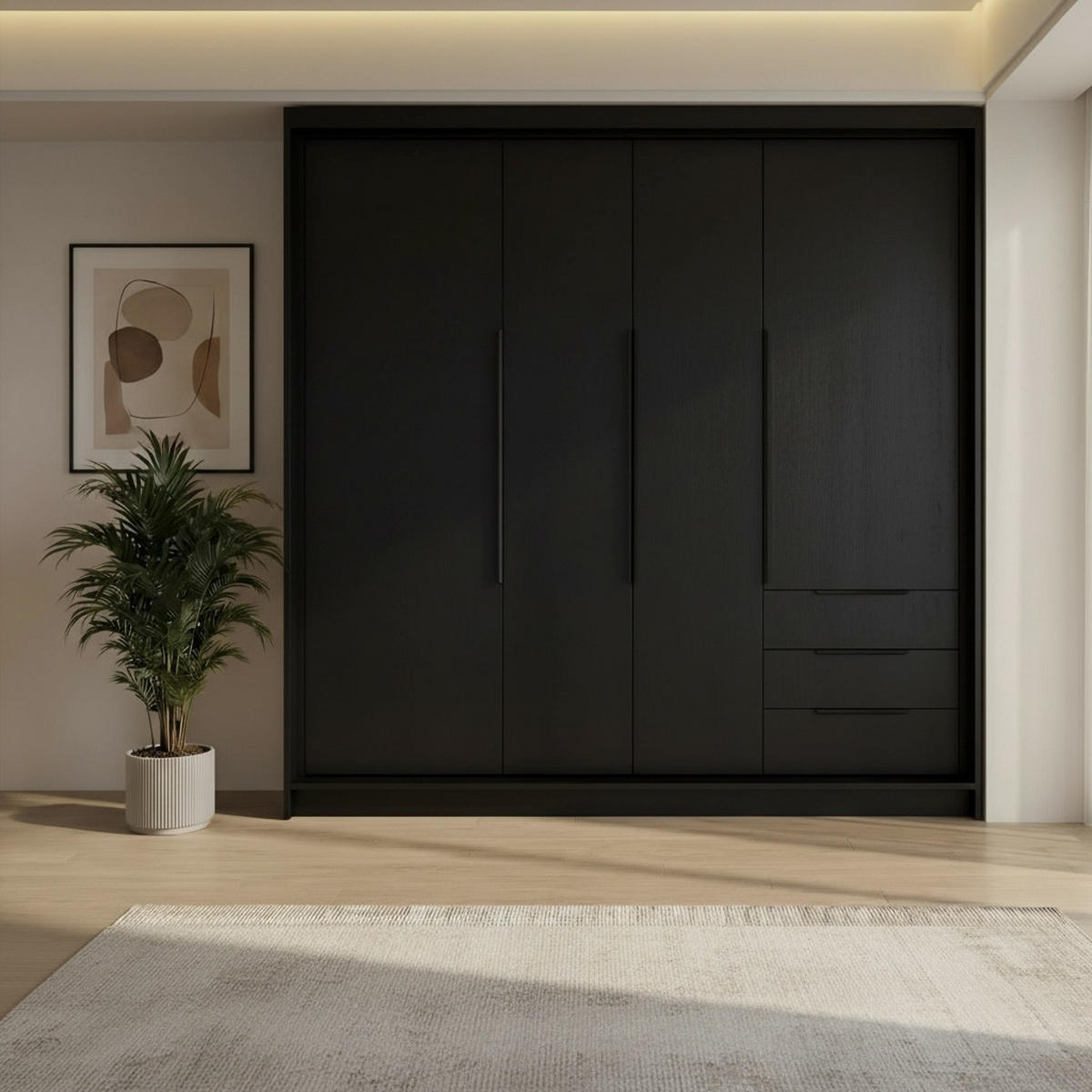 DREHTÜRENSCHRANK KLARI Schwarz/Schwarz/SchubladenSchwarz 200 cm - Schwarz, Holzwerkstoff (200/215/59.5cm) - A&J MöbelLand