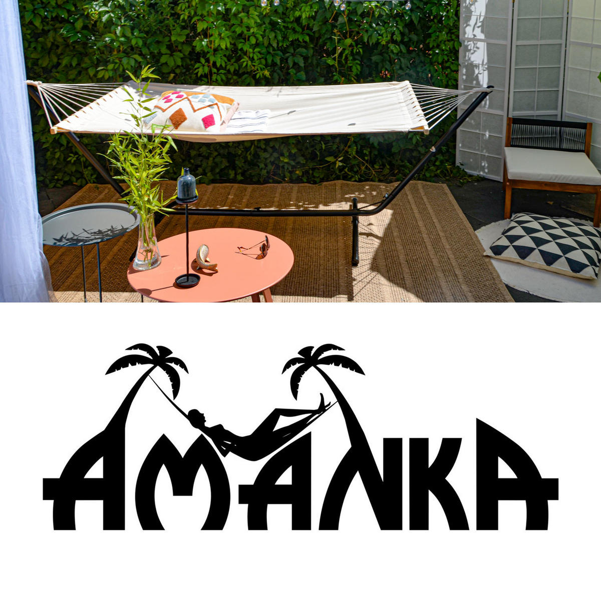 XL HÄNGEMATTE mit Gestell 310/100 cm, Beige/Schwarz - Schwarz, Metall (100/96/310cm) - Amanka