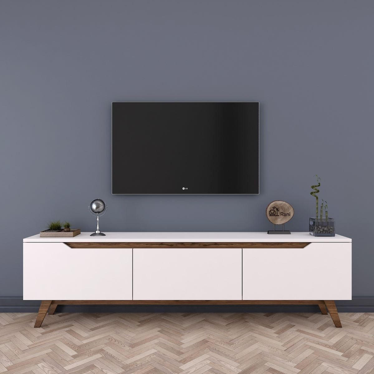 TV-MÖBEL mit 3 Türen weiß - L180 cm - Weiß, Holzwerkstoff (35/48.6/180cm) - Calicosy