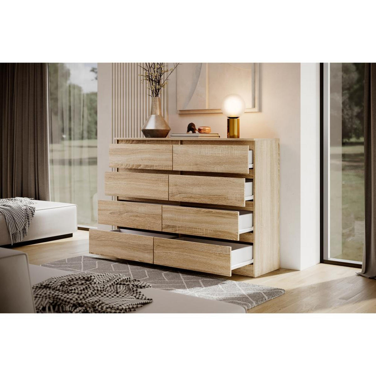 KOMMODE Lemon 140 cm mit acht Schubladen eiche Sonoma - Sonoma Eiche, Holzwerkstoff (140/101.5/39cm) - Beautysofa