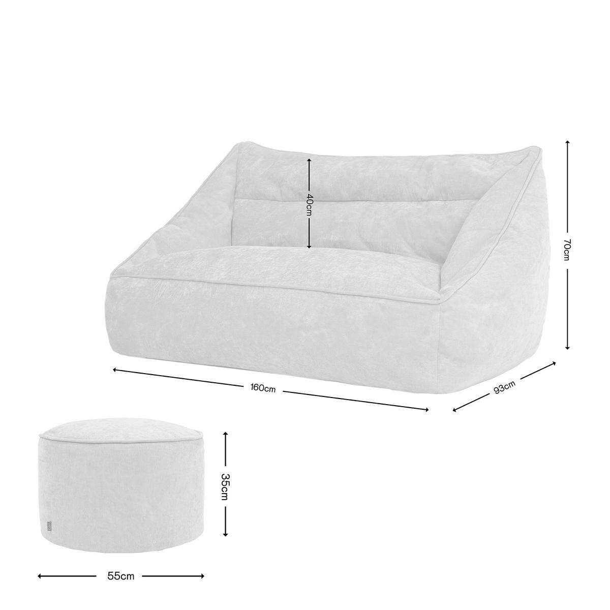 SITZSACK Chenille-Sofa icon Cecilia und Fußhocker-Sitzsack Milano im 2-teiligen Set, grau - Grau, Kunststoff/Textil (160/70/93cm) - icon