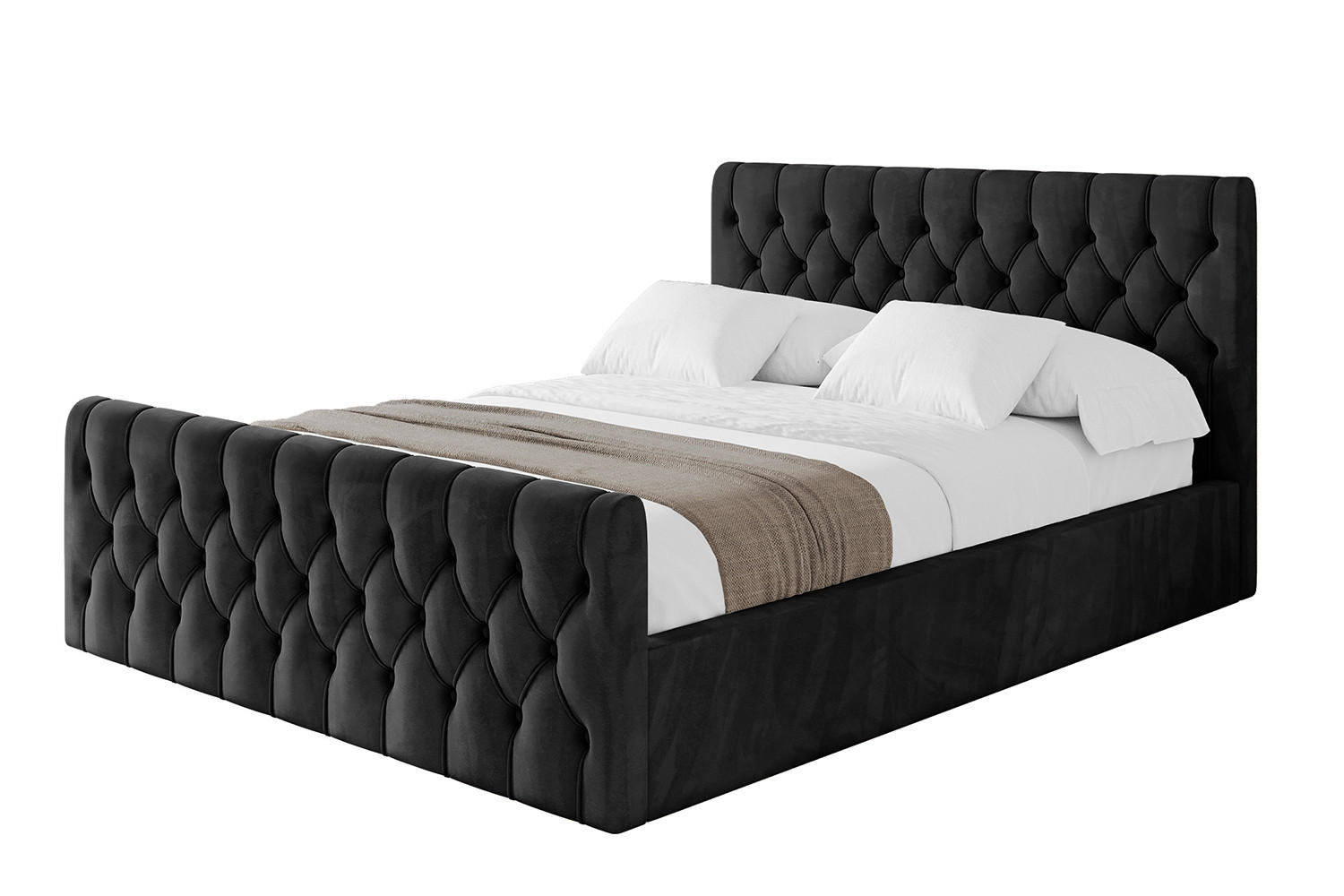 POLSTERBETT mit Bettkasten, Fußteil und Lattenrost, Boxbett mit Matratze H3/H4 - RENO-Z 180x200 Schwarz - Schwarz, Holzwerkstoff/Textil (180/200cm) - ALTDECOR
