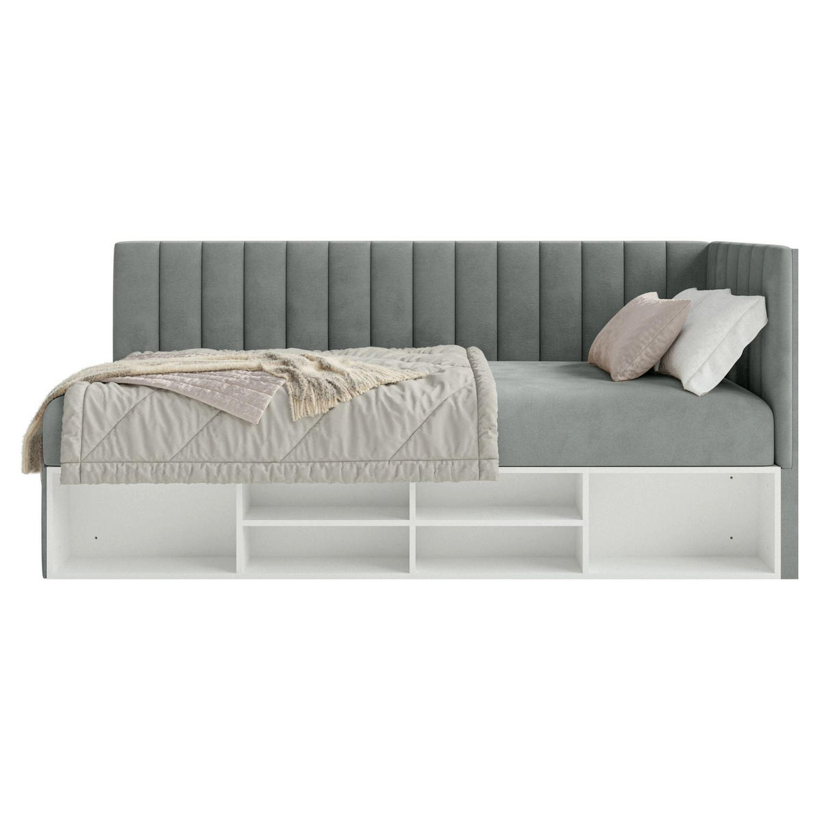 JUGENDBETT Ventrio Grau Easy-Clean-Samtbezug 90x200 cm - Grau, Holz/Textil (90/200cm) - Selsey
